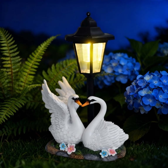 Solar Garden Light Outdoor Statue, Resin Flower Pot Swan Sculpture with Solar Powered LED, Patio Yard Courtyard Decor, 1 Count