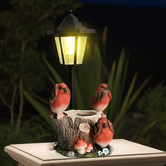 Solar-Powered Hexagonal Garden Light,Red Bird Resin Sculpture,Energy-Saving Outdoor Decor for Patio,Pathway & Flower Bed,Easy Installation