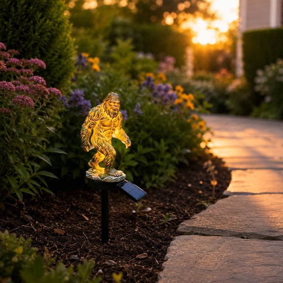 Solar Garden Light, Sasquatch Garden Statue with LED Glow, Waterproof Outdoor Yard Decor Stake, Resin Cryptid Lawn Pathway Light for Backyard Patio Porch Gift