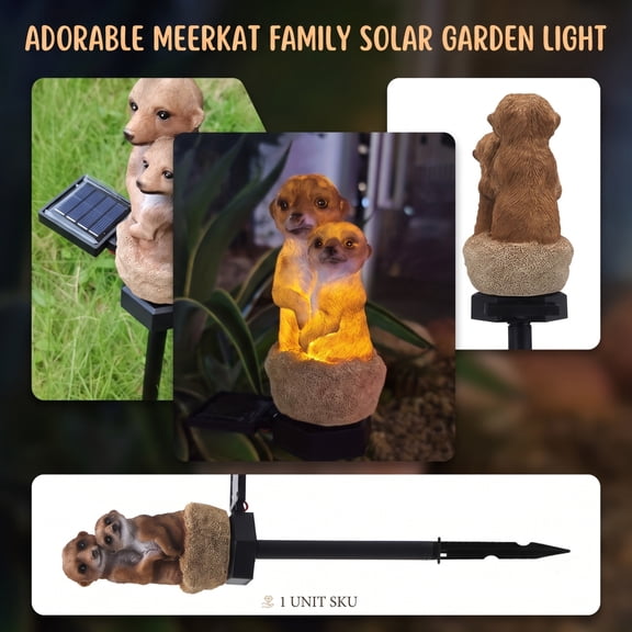 Solar Garden Light, Solar Cat Garden Statue, Resin Meerkat Decorative Solar Stake Light, 17 Inch Outdoor Waterproof Landscape Light, Garden Path Lawn Decor for Backyard, Front