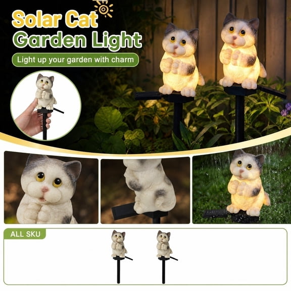 Solar Garden Light, Solar Cat Garden Statue, Solar Garden Lights Outdoor Waterproof, Cat Decor for Cat Lovers, Resin Cute Kitty Stake Light 17X4.5 In, Waterproof Outdoor Lawn