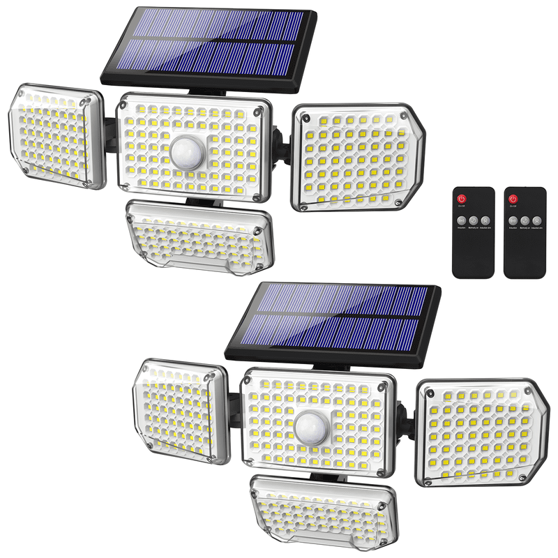 SUNLINKCO Solar Lights Outdoor, 214 LED 3000LM Motion Sensor Security Light, 2400mah Waterproof Adjustable Heads Flood Light 3 Modes with Remote, Auto On/Off for Patio Backyard 270°Wall Light, 2 Pack