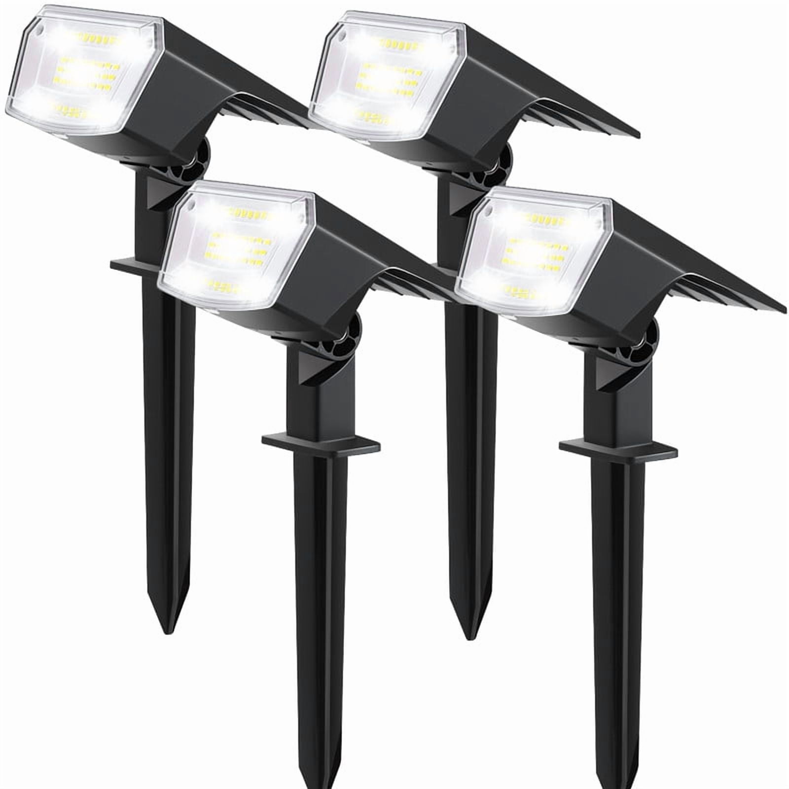 SUNLINKCO Solar Spot Lights Outdoor, 4 Pack Waterproof Solar Powered Garden Lights, 59 LED 4 Lighting Modes, 6500K Daylight, 2-in-1 Auto On/Off Wall Light, Outside Landscape Lighting for Yard Pathway