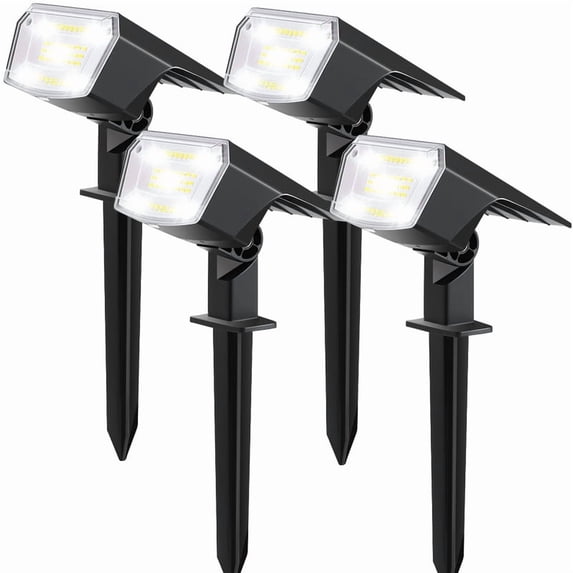 SUNLINKCO Solar Spot Lights Outdoor, 4 Pack Waterproof Solar Powered Garden Lights, 59 LED 4 Lighting Modes, 6500K Daylight, 2-in-1 Auto On/Off Wall Light, Outside Landscape Lighting for Yard Pathway