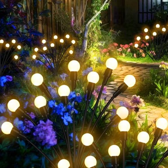 Solar Garden Lights – 2 Pack, Dual Mode 20 LED Outdoor Solar Lights, Upgraded Waterproof Solar Outdoor Decor for Yard, Patio, Pathway, Firefly Solar Lights Outdoor for Garden Ambiance(Warm light)