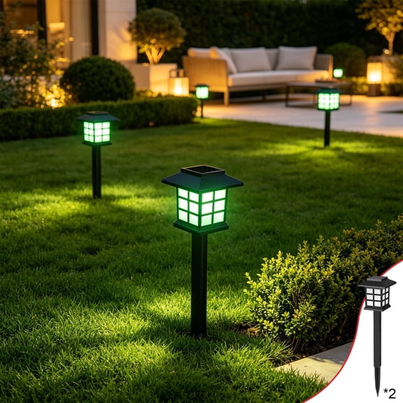 Solar Garden Lights, 2-Piece Outdoor LED Yard Lamps, Waterproof Inserted Grass Lanterns for Pathway Lawn Patio Yard