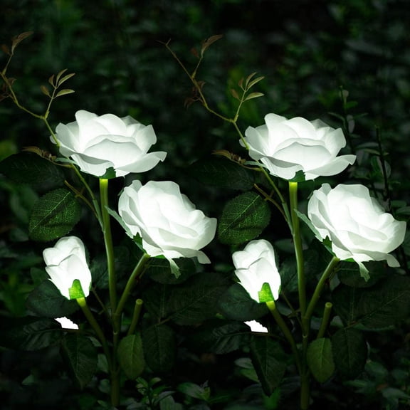 Solar Garden Lights ,2 x White Solar Rose Lights Solar Outdoor Lights Waterproof Garden Decorations Solar Garden Stake Lights for Garden Patio Yard Pathway Decorati