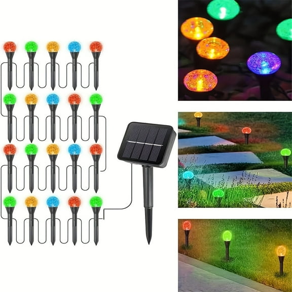 Solar Garden Lights, 20 Led Solar String Lights Outdoor Waterproof, Rgb Color Changing with Remote, Decorative Bubble Globe for Patio Yard Walkway Decor