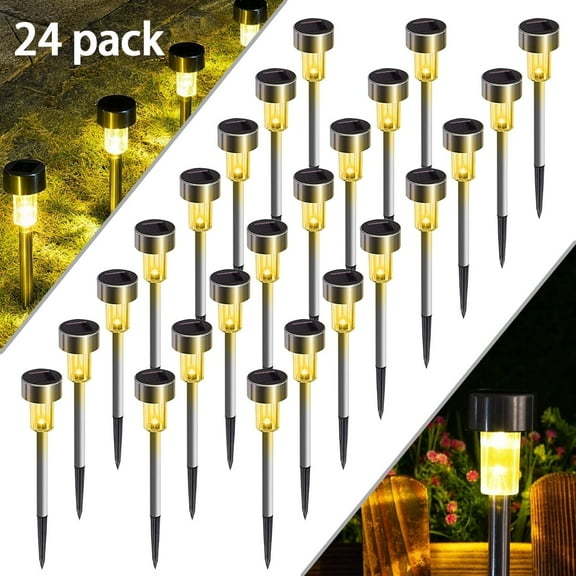 Qishi 24-pack Waterproof Solar Lights - Stainless Steel LED Pathway Lights for Yard & Patio