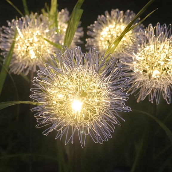Solar Garden Lights (4-piece set, 32 lights), Dandelion Design, IP65 Waterproof Firefly Lights (ideal for decorating outdoor patios and walkways), create a fairy-tale garden atmosphere, warm white