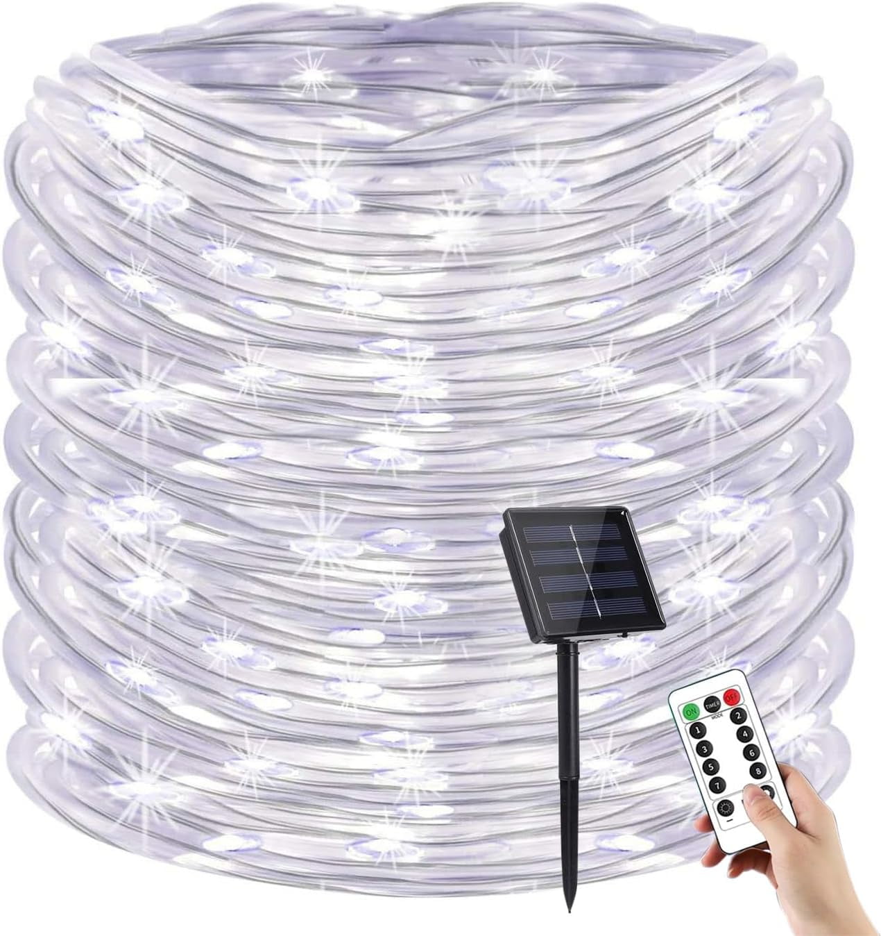 Solar Garden Lights, 600 LEDs 104ft Solar Rope Lights Waterproof Outdoor Copper Wire, 8Lighting Modes Outdoor Garden for Patio, Fence, Wedding Decor