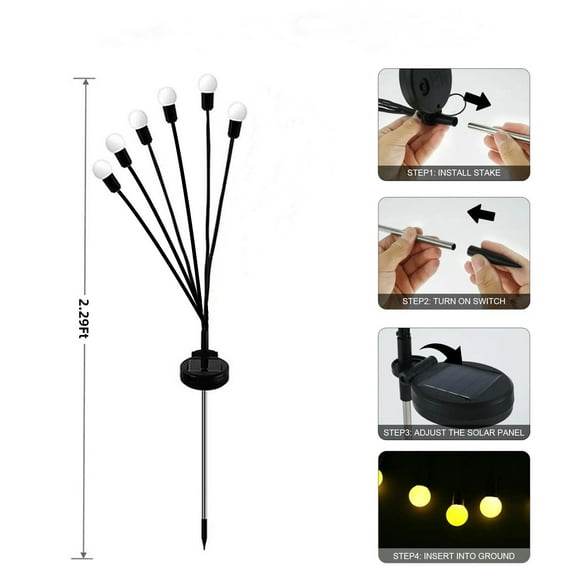 Solar Garden Lights,6LED New Upgraded 2 Modes Solar Firefly Lights Outdoor Weatherproof Swaying for Landscape Path Pathway Courtyard Terrace Lawn Sidewalk(Warm White)