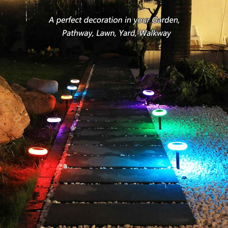 Solar Garden Lights 7 Color Solar Pathway Lights IP65 Auto On Off Outdoor Lights Colorize Outdoor Lights Solar Suitable for Yard Garden Walkway