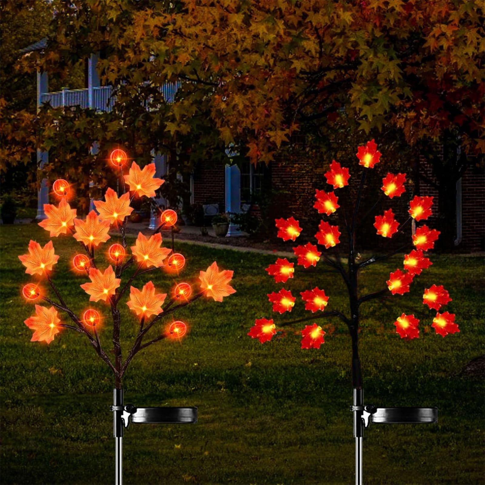 Solar Garden Lights Autumn Decor, Maple Leaf Pumpkin Ground Stake ...