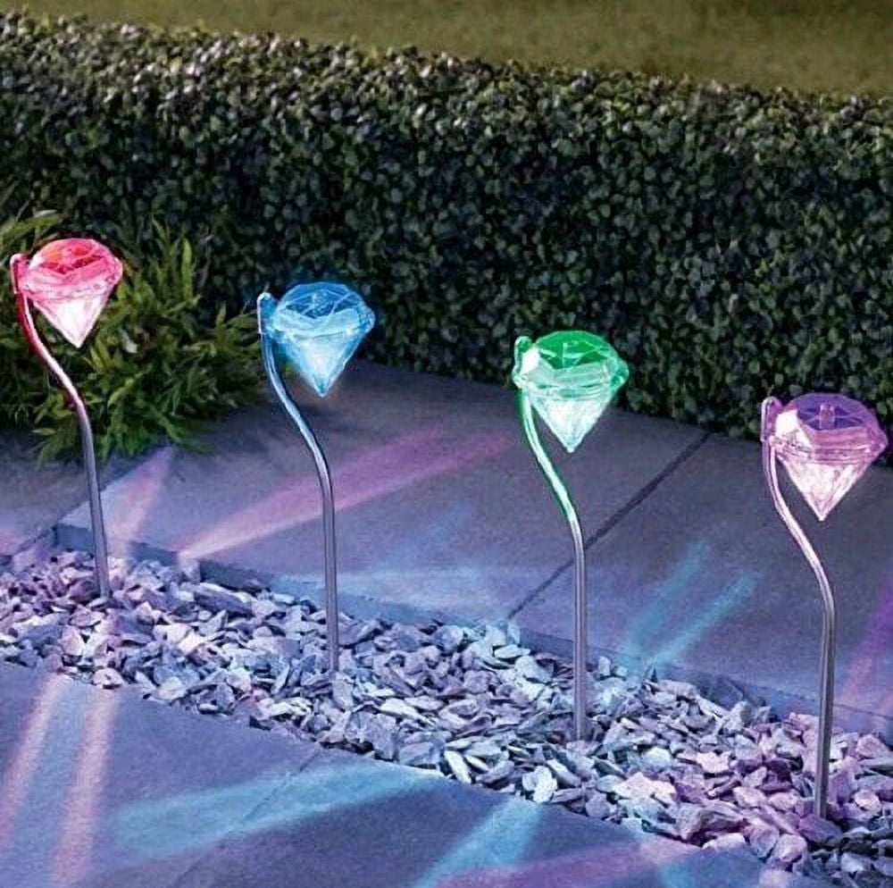 Solar Garden Lights, EpicGadget Outdoor Decorations Color Changing LED Diamond Solar Light Stainless Steel Stake Pathway lights for Landscape Walkway Yard Path Deck Lawn Patio Driveway (4 Pieces)