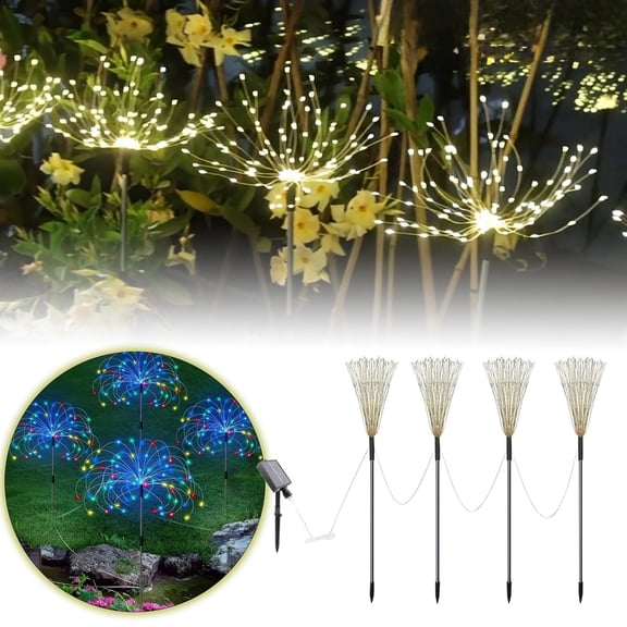 Solar Garden Lights, Firework Lights Outdoor Solar Waterproof Decorative Starburst Lights Landscape Lamp Adjustable Brightness, Decor for Courtyard Garden Party