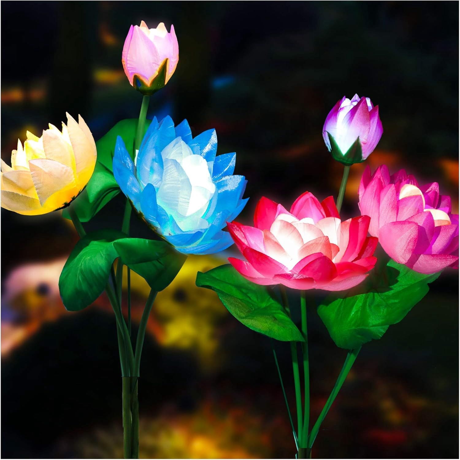 Solar Garden Lights, Lotus Flower Lights, Outdoor Light for Garden, Patio, Yard Decoration, 7 Color Changing Decorative Light, Larger Solar Panel (4 Pack)