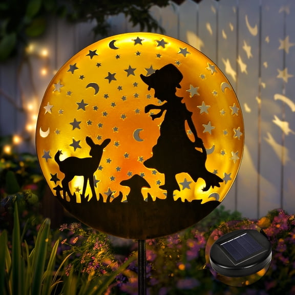 Solar Garden Lights, Metal Shepherdess Sculpture Pathway Stakes 1 Pack