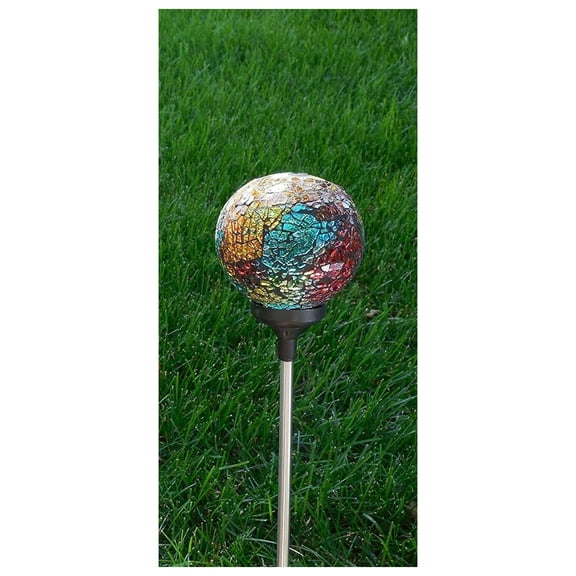 Solar Garden Lights, Mosaic Crackle Glass Stake, Color Changing LED Outdoor Decor - Yard Landscaping Lamp