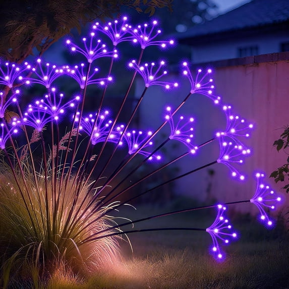Solar Garden Lights, New Upgraded 2 Pack Solar Swaying Starburst Light, Waterproof Fireworks Outdoor Lights, Yard Patio Pathway Decoration, Purple