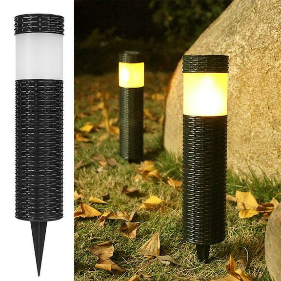 Solar Garden Lights Outdoor, 1-Pack Rattan Style LED Stake Light, Waterproof IP65 Warm White & Flame Effect, Auto On/Off, Solar Powered Path Lights for Yard, Lawn, Pathway, Patio, Decoration
