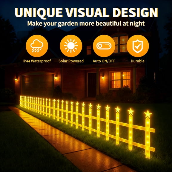 Garden Edging, Garden Solar Pathway Lights with Remote, Outdoor Plastic Picket Fence Border for Patio Landscape- Warm 8 pack
