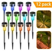 Qishi Solar Garden Lights Outdoor 12 Pack, LED Solar Powered Pathway Lights, Stainless Steel Landscape Lighting for Lawn, Patio, Yard, Walkway, Driveway Color