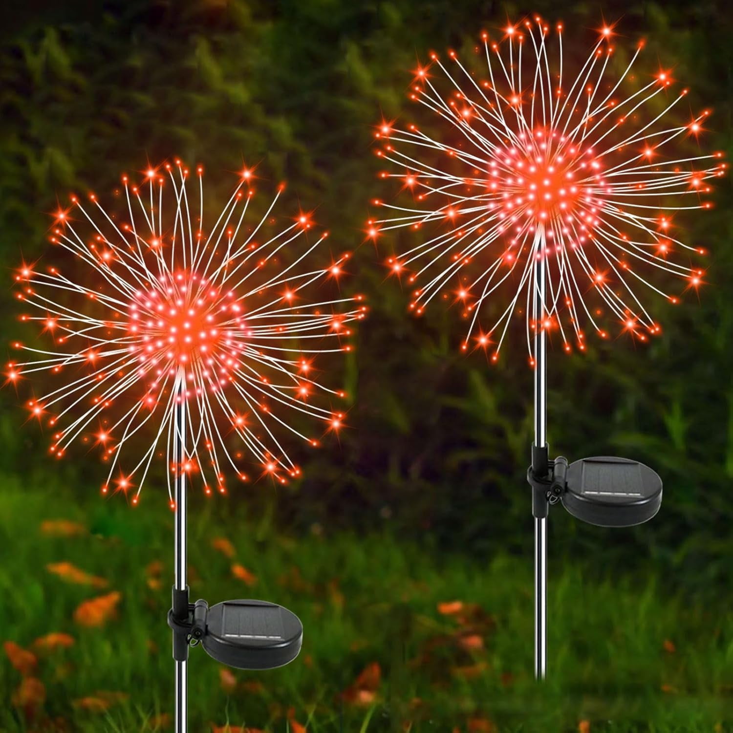 Solar Garden Lights Outdoor, 2 Pack 120 LED Twinkling Firework Lights Decorative with 2 Modes, Outdoor Waterproof Solar Starburst Light for Outside Yard Pathway Garden Decor, Orange