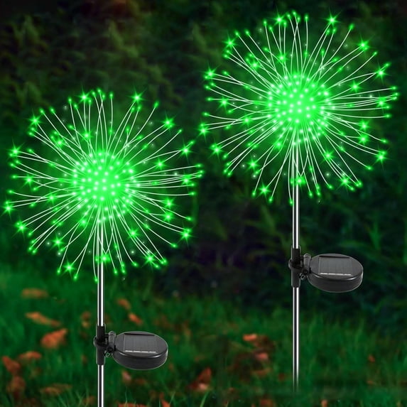 Solar Garden Lights Outdoor, 2 Pack 120 LED Twinkling Firework Lights Decorative with 2 Modes, Outdoor Waterproof Solar Starburst Light for Outside Yard Pathway Garden Decor, Green
