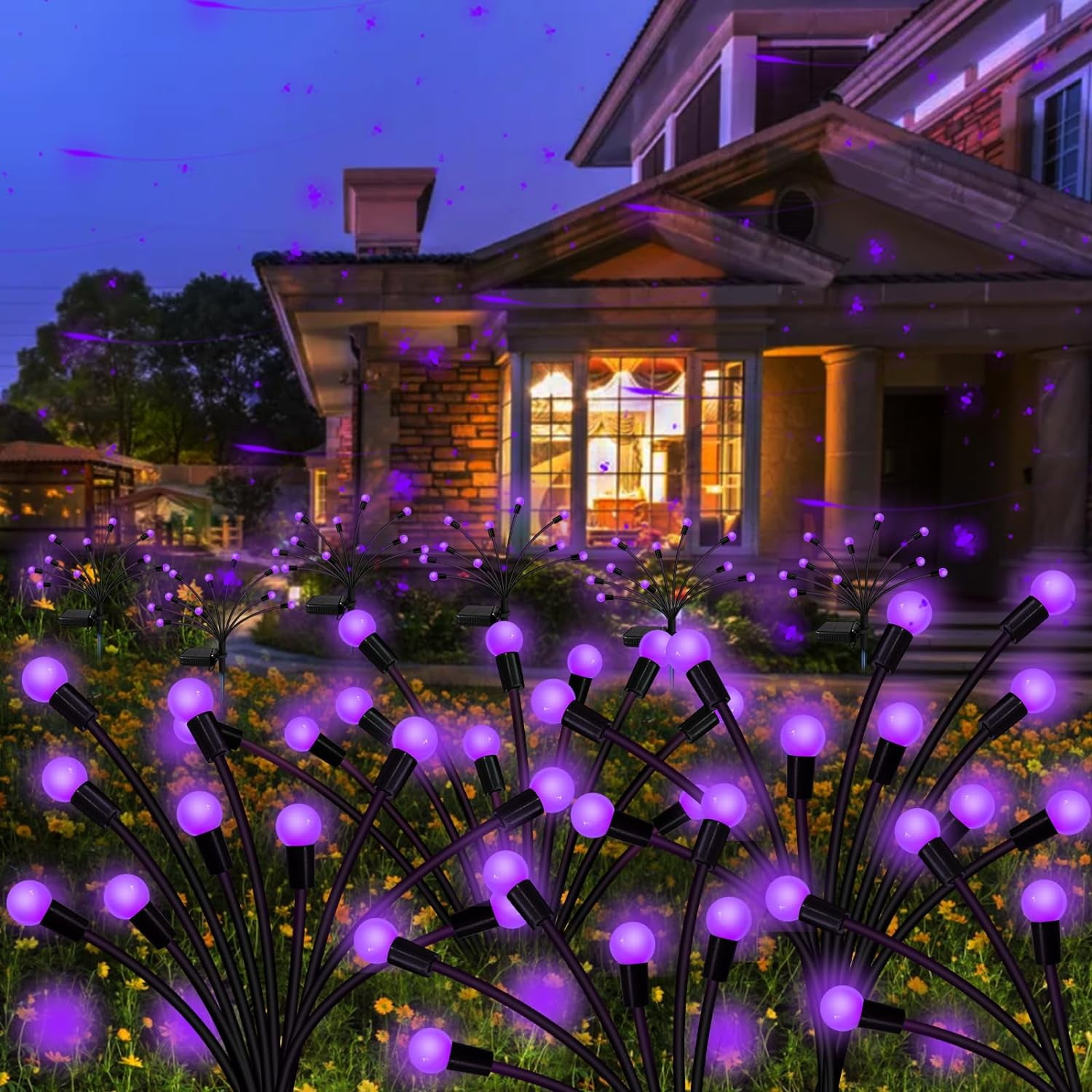Solar Garden Lights Outdoor, 2 Pack 20 LED Solar Purple Firefly Lights Waterproof, Starburst Wind Swaying Light for Outside Yard Patio Planter Flower Bed Walkway Halloween Christmas Decoration