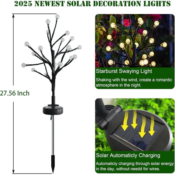Solar Garden Lights Outdoor, 2 Pack DIY Waterproof Decorative Firefly Solar Lights Outdoor with 2 Modes, 20 LED Acrylic Sphere for Garden Yard Patio Lawn Decor, Gifts for Mother's Day Mom