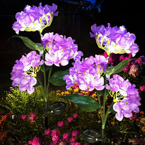Solar Garden Lights Outdoor , 2 Pack Hydrangea Artificial Flower Solar Lights, Realistic Solar Landscape Lights, Waterproof In-Ground Lights for Pathway Lawn Patio Backyard Decor (Purple)