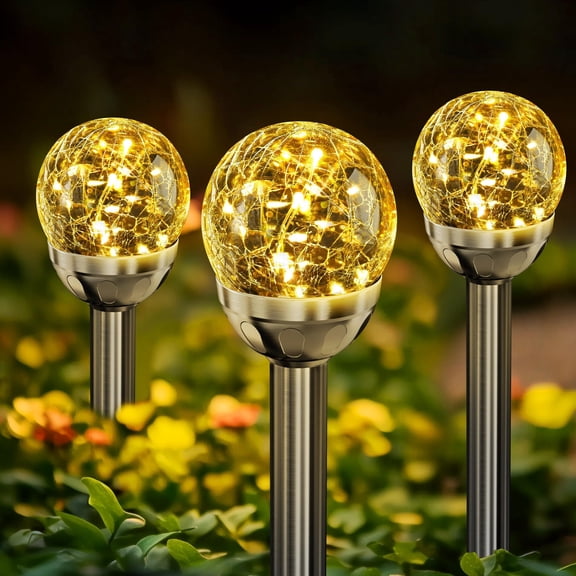 Solar Garden Lights Outdoor, 3 Pack Multi-Color Changing & White 2 Modes Solar Powered Glass Ball Garden Lights Waterproof for Patio Decoration