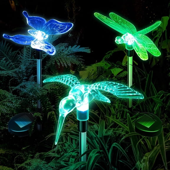 Solar Garden Lights Outdoor: 3 Waterproof PVC Insect Stake Light Heads - Changea