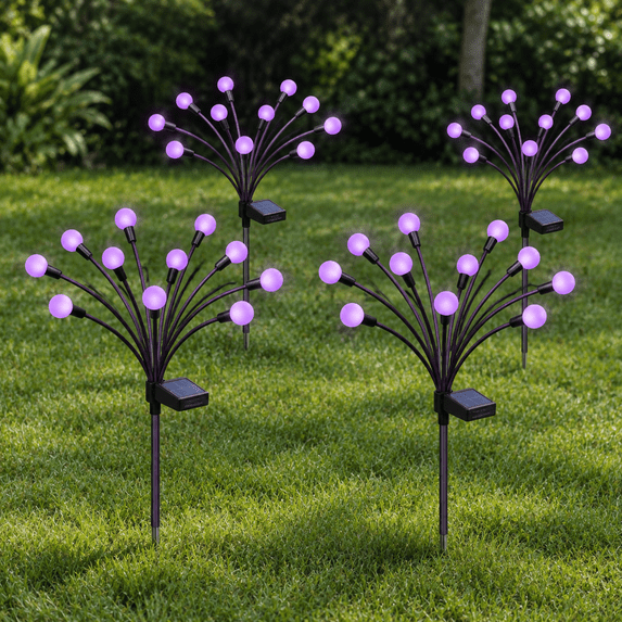 Fire Fly Packing Solar Garden Lights Outdoor 4 Pack 32 Led Purple Firefly Waterproof ...