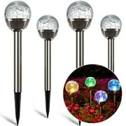 Solar Garden Lights Outdoor, 4-Pack Solar Globe Light Stakes, Color-Changing LED Landscape Decorative Pathway Lighting, Auto On/Off Dusk to Dawn, Solar Powered Halloween Christmas Path Light