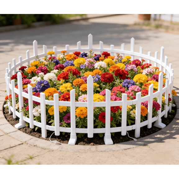 Garden Edging Border, No-Dig Landscape Edging, 10ft Garden Fance with Stakes &Solar Lights for Decorate The Garden