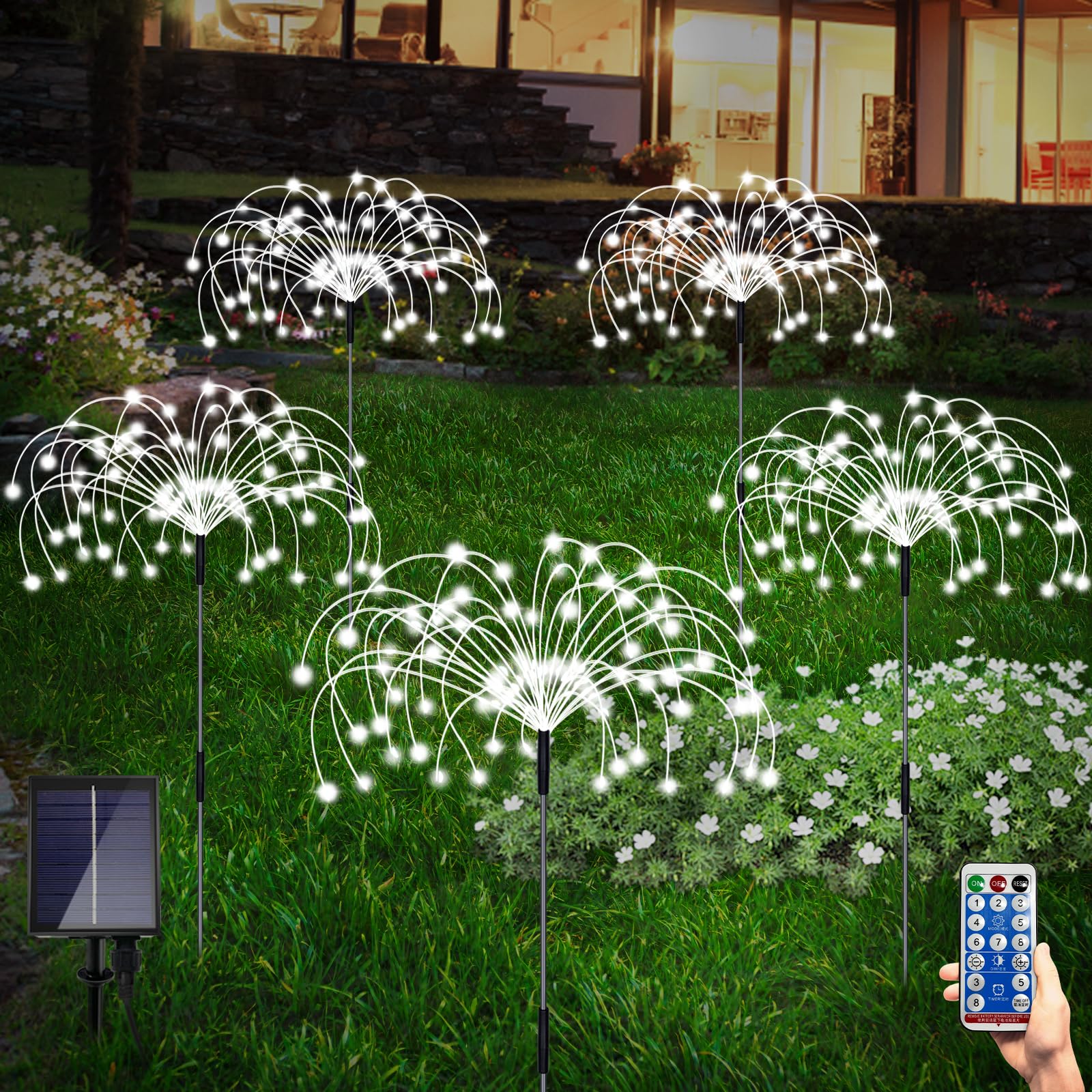 Solar Garden Lights Outdoor AIF4 Fireworks Lights, 5 Pack Solar Lamps