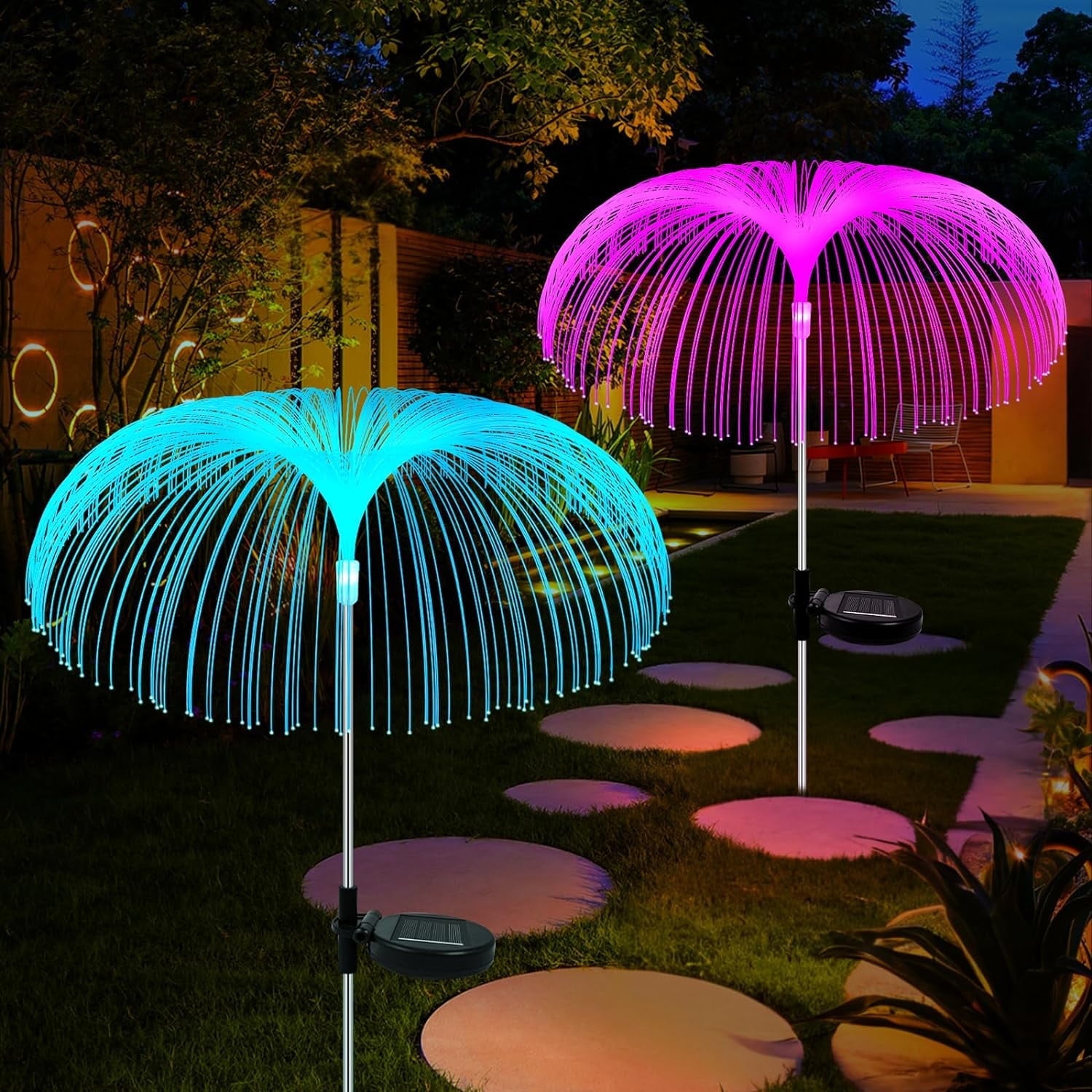Solar Garden Lights Outdoor Decorations Waterproof, Jellyfish Solar Lights 7 Color Changing Decorative, Solar Stake Light for Garden/Lawn/Patio/Yard/Walkway/ Wedding Decor, 2 PCS