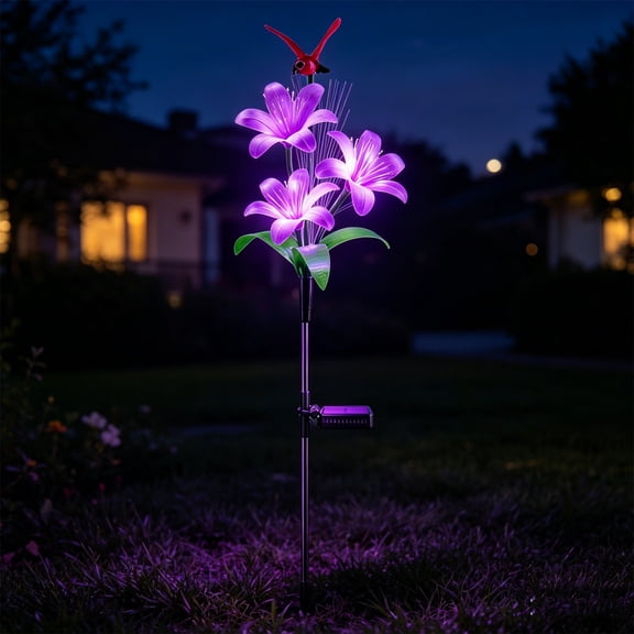 Solar Garden Lights, Outdoor Decorative LED Flower Lights, Waterproof Solar Yard Lighting, Automatic On/Off Solar Pathway Lamp, Rechargeable Solar Floor Light, Landscape Accent Lighting