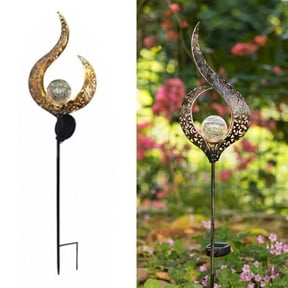 Solar Garden Lights Outdoor Decorative, Metal Solar Stake Lights Outdoor, Crack Glass Ball Led Waterproof Solar Garden Decor for Yard Patio Lawn Pathway Walkway -Warm White,GTICPHYJ
