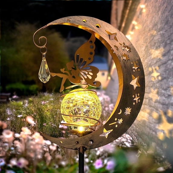 Solar Garden Lights Outdoor, Fairy Moon Decorative Stake Lights with ...