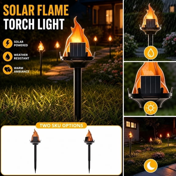 Solar Garden Lights Outdoor, Flickering Flame Solar Lights Outdoor, Solar Path Lights Outdoor Waterproof, Outdoor Solar Lights for Yard, 14 in Weather-Resistant Decorative Stake