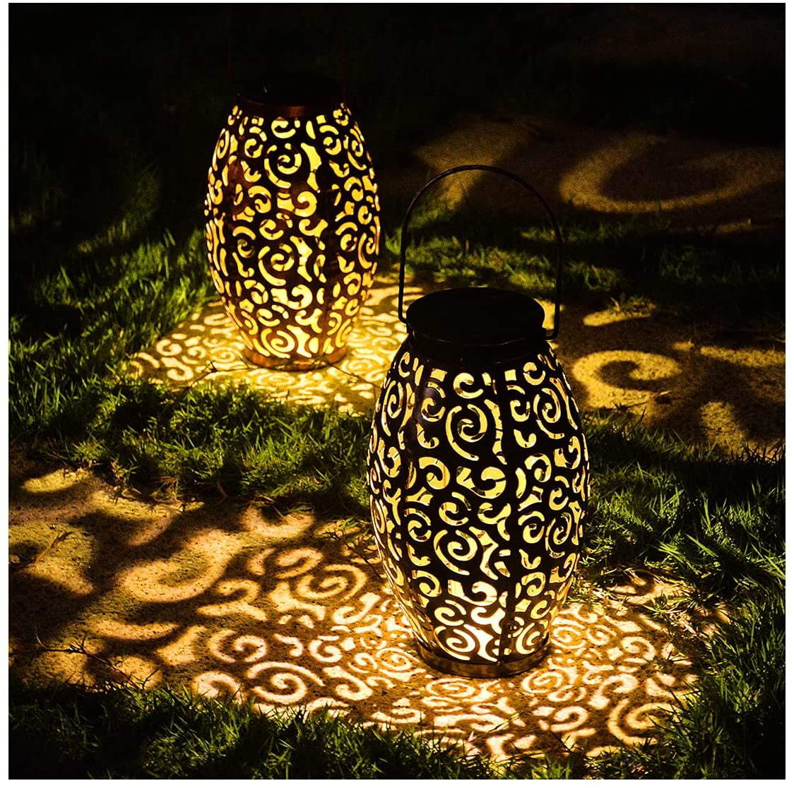 Bronze Solar Powered LED Hanging Lanterns, 2 Pack