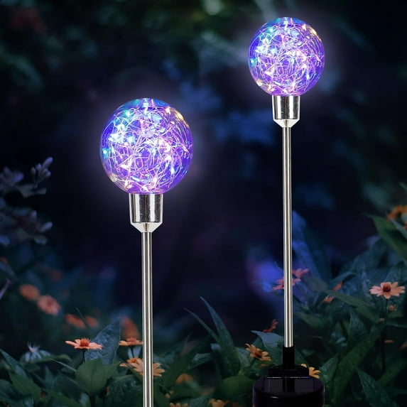 Solar Garden Lights Outdoor Solar Walkway Lights Solar Stake Lights 2 Pack Colorful Solar Lights Gardening Gifts for Yard Pathway Path Landscape Backyard Lawn Outside Decorations