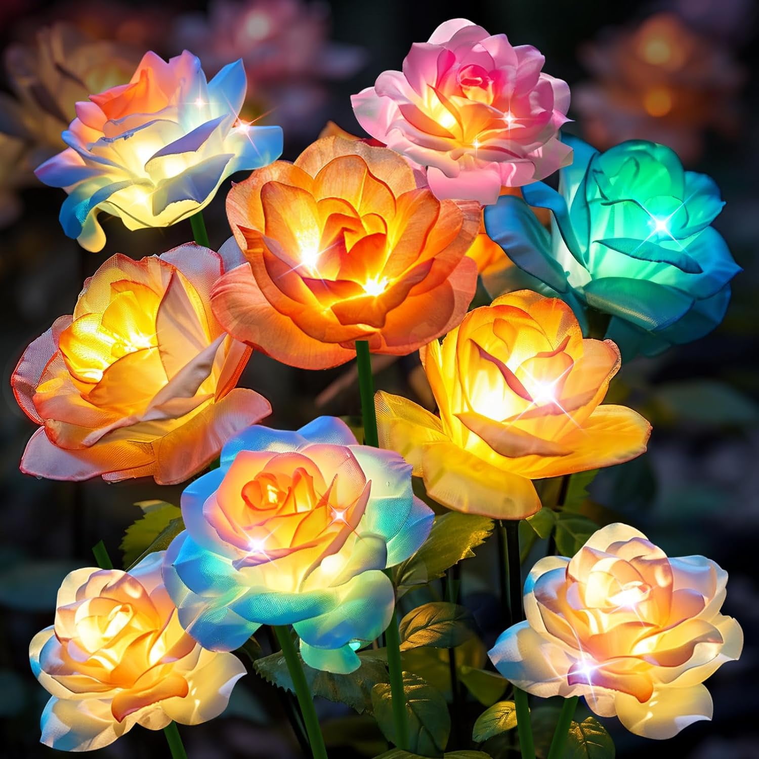 28-Inch Multicolor Solar Rose Garden Lights with Plastic Shade