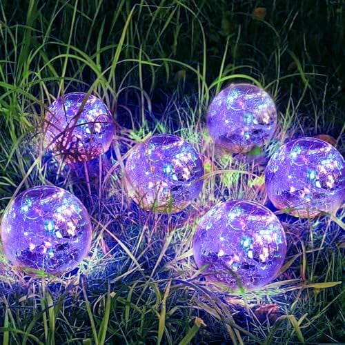 Solar Garden Lights Outdoor Waterproof, 6 Pack Cracked Glass Ball Light, Ground Landscape Garden Decor, Solar Globe Decorative for Pathway/Patio/Lawn/Yard (Multicolor, 3.9")