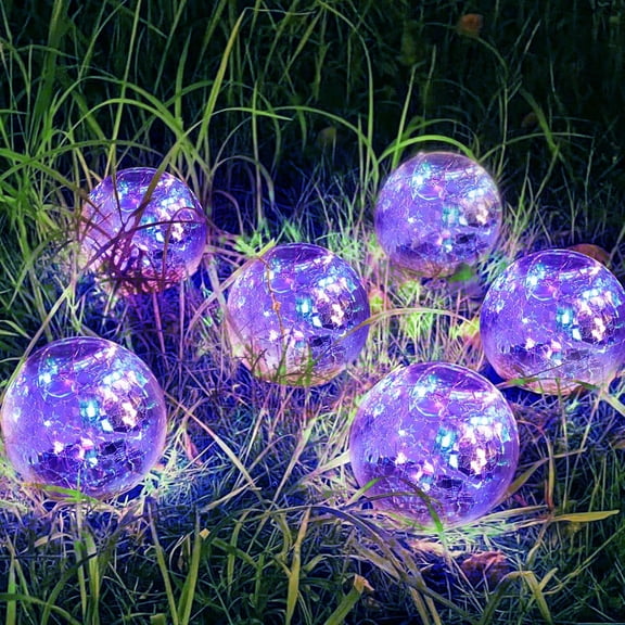 Solar Garden Lights Outdoor Waterproof, 6 Pack LEDs Cracked Glass Ball Light, Ground Landscape Garden Decor, Solar Globe Decorative for Pathway/Patio/Lawn/Yard (Warm White, 3.9")