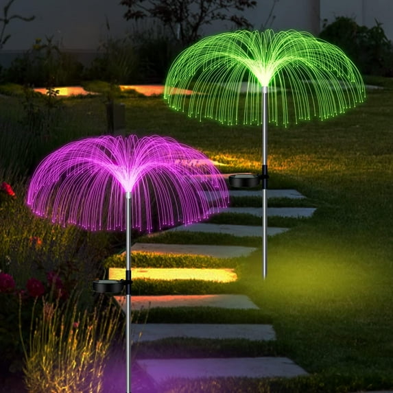Solar Garden Lights Outdoor Waterproof, 7 Color Changing Jellyfish Solar Flower Lights, Outdoor Solar Lights for Yard, Backyard, Lawn Decoration (2 Pcs)