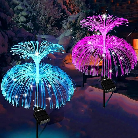 Solar Garden Lights Outdoor Waterproof 7-Color Changing LED Jellyfish Lights with Solar Power, Light Sensor and Waterproof Design for Garden, Yard and Patio Decorative (2 Pcs)